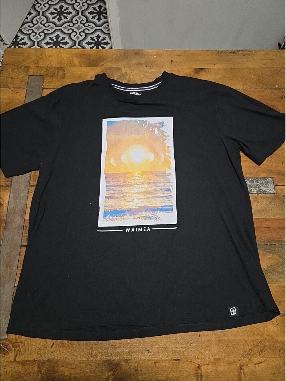 Waimea Black Graphic T-Shirt Men's XXL Ocean Sunset Moon Phase Crew Neck